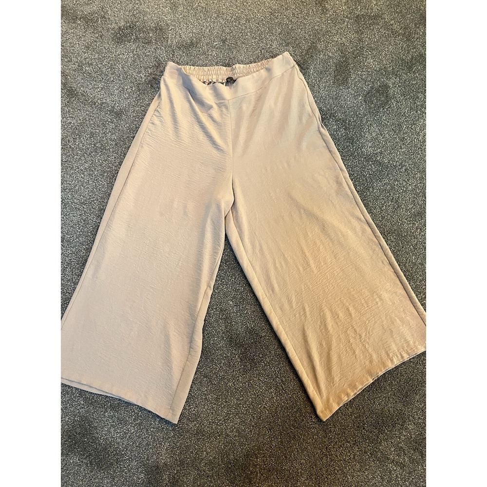 Adrianna Papell Wide Leg Crop Ankle Pants Women's XL Beige Tan Pull On Lagenlook
